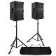 Pair of 12 Active PA DJ Speakers with Bluetooth, DSP and Stands PDY212A