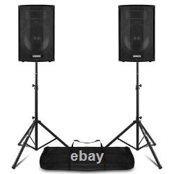 Pair of 12 Active Powered PA Speakers with Bluetooth MP3 DJ with Stands 1200w