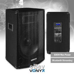 Pair of 12 Active Powered PA Speakers with Bluetooth USB MP3 DJ Stage 1200w