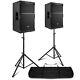 Pair of 15 Active PA DJ Speakers with Bluetooth, DSP and Stands PDY215A