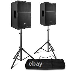 Pair of 15 Active PA DJ Speakers with Bluetooth, DSP and Stands PDY215A