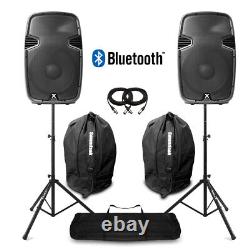 Pair of 15 Active PA Speakers with Stands & Bags SPJ1500ABT Powered DJ System
