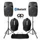 Pair of 15 Active PA Speakers with Stands & Bags SPJ1500ABT Powered DJ System
