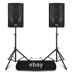 Pair of 15 Active Powered PA Speakers with Bluetooth MP3 DJ with Stands 1600w