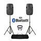 Pair of Active Powered 10 Bluetooth DJ PA Disco Speakers + Stands & Cables 800W