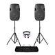 Pair of Active Powered 10 Mobile DJ PA Disco Speakers with Stands & Cables 800W