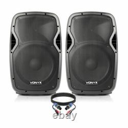 Pair of Active Powered 12 Mobile DJ PA Disco Speakers with Cables 1200 Watts