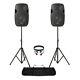 Pair of Active Powered 8 Mobile DJ PA Disco Speakers with Stands & Cables 400W