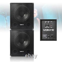 Pair of Active Powered PA Subwoofer 15 inch Low Pass Bass Speakers DJ Disco Sub