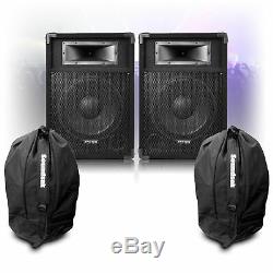 Pair of CSB12 12 Active Powered DJ Speakers 1200W with Carry Bags