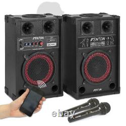 Pair of Fenton 8 Powered Bluetooth Speakers and 2x Wired Handheld Microphones