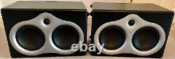 Pair of M-Audio DSM3 Powered Monitor with speaker stands and rack mount mixer