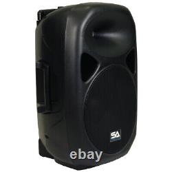 Pair of Powered 15 Inch PA Speakers Rechargeable with 2 Mics Remote Bluetooth