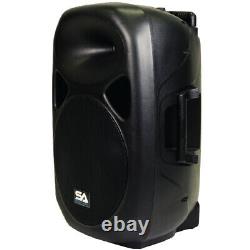 Pair of Powered 15 Inch PA Speakers Rechargeable with 2 Mics Remote Bluetooth
