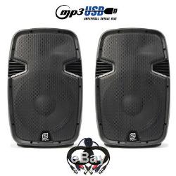 Pair of Skytec 12 Active Powered DJ Speakers PA System Disco Party 1200 Watts