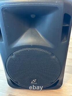 Pair of Studiomaster Drive 12a powered speakers and stands. Collection Only