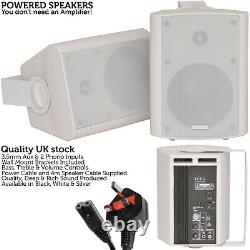 Pair of White 60W Powered/Active Wall Speakers Satellite Stereo Home Cinema HiFi