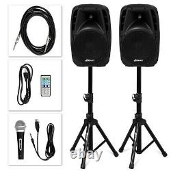 Powered Speaker Pair 10 Bluetooth Remote Control PA Speaker System Portable DJ