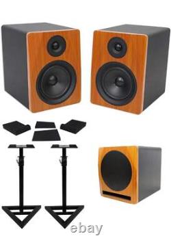 Rockville 2 APM6C 6.5 Powered Studio Monitors+Active 10 Subwoofer+Stands+Pads