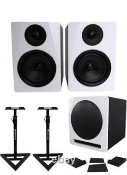 Rockville 2 APM6W 6.5 Powered Studio Monitors+Active 10 Subwoofer+Stands+Pads