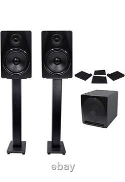 Rockville (2) APM8B 8 Powered Studio Monitors+Active 10 Subwoofer+Stands and P