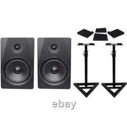 Rockville 2 DPM8B Dual Powered 8 600 Watt Active Studio Monitors+Stands+Pads