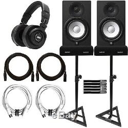 Yamaha HS8 8 Powered Active Studio Monitor Speakers Pair w Stands Headphones